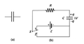 (a) 축전기의 회로 기호, (b) 축전기의 충전과 방전 (출처-한국물리학회).png